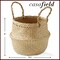 Casafield Seagrass Belly Baskets with Handles, Natural Woven Storage Basket Planters, Round Folding Bins for Home Decor, Indoor Plant Pot Covers